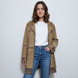 VTG Brandon Thomas Womens 100% Leather Jacket Fringe Patchwork Boho Brown 2X